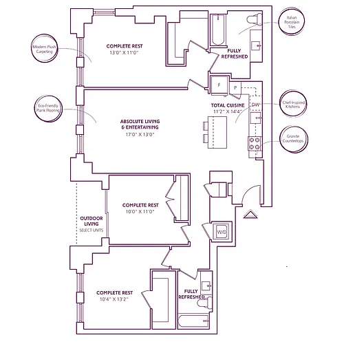 Floor plan 3 Bed - 2 Bath | C01