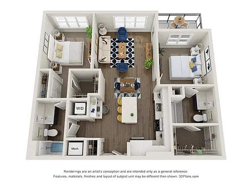 Floor plan B3.3 2x2 1081 SF