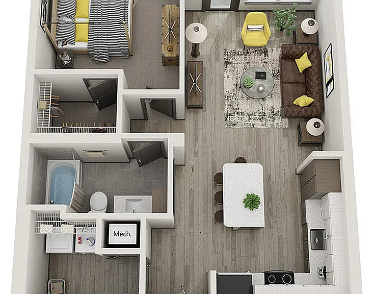 Explore this contemporary apartment layout, perfect for urban living. Explore this contemporary apartment layout, perfect for urban living.
