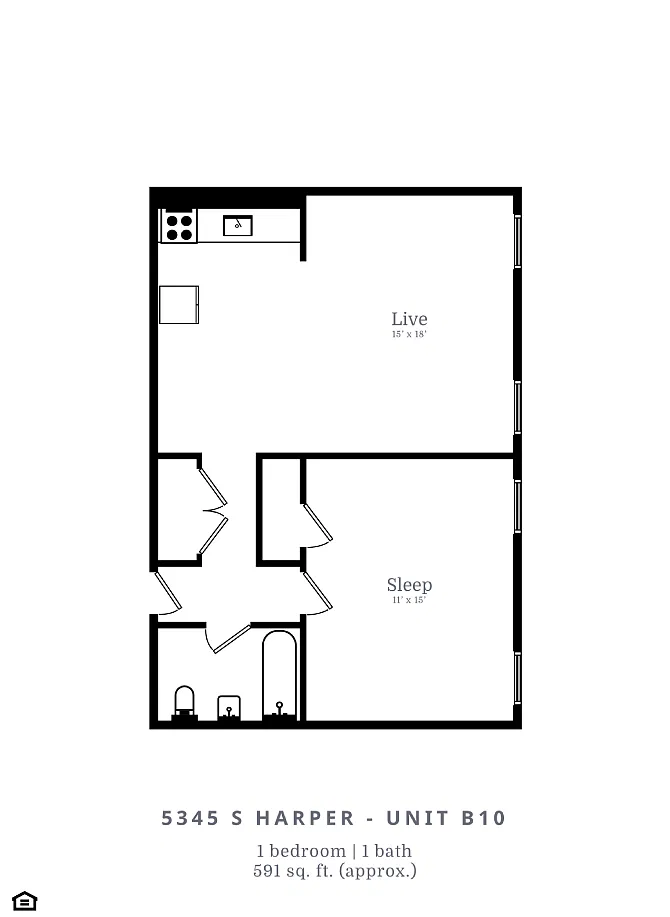 Floor plan 1 Bedroom, 1 Bathroom (B10)