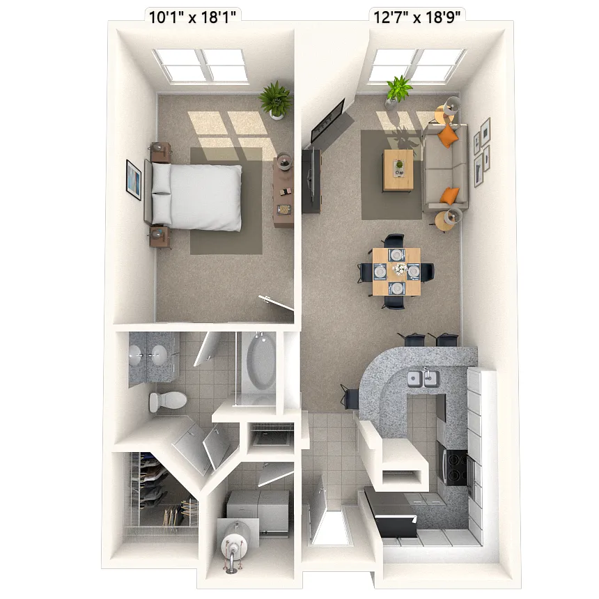 Floor plan Traditional 1x1 709-853 SF