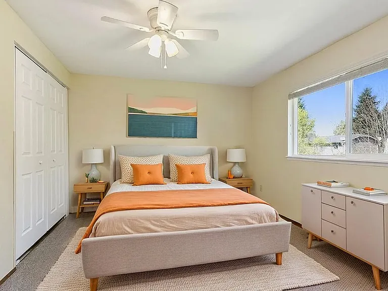 Available bedroom on the upper level - virtually staged.