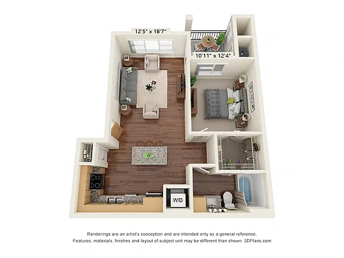 Floor plan One Bedroom A2 (60%)