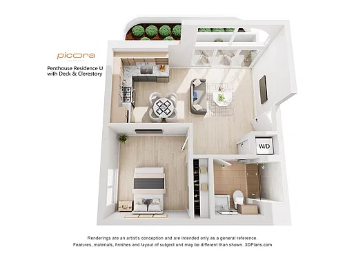 Floor plan Penthouse Residence U with Deck & Clerestory
