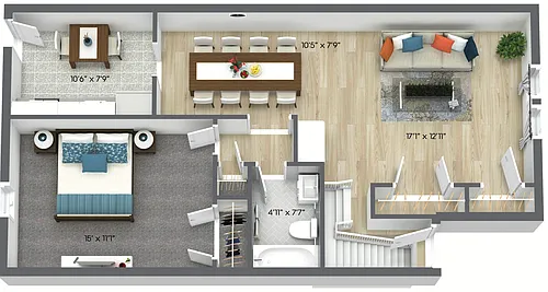Floor plan 1 Bed, 1 Bath