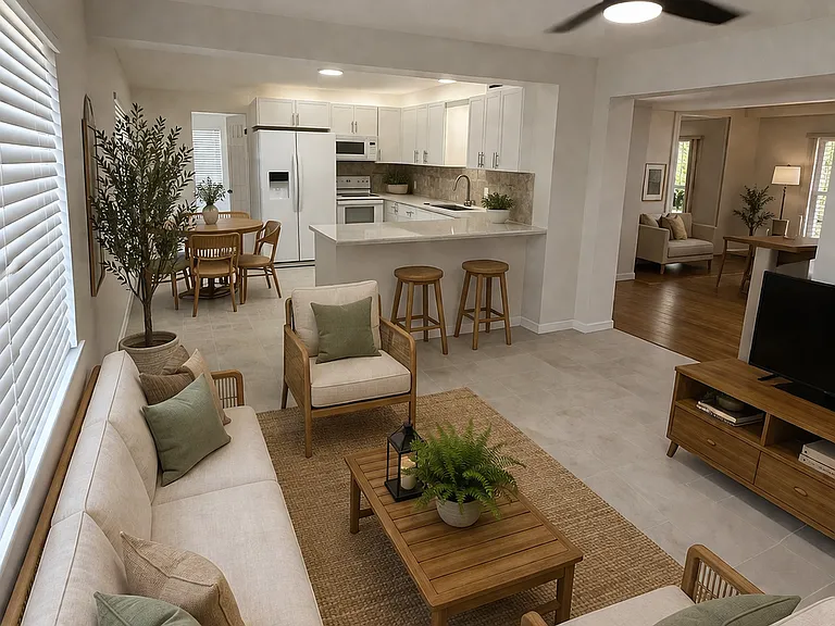Family Room Staged (Kitchen in background)