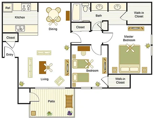Floor plan 2 BR, 1 BA - 60% AMI