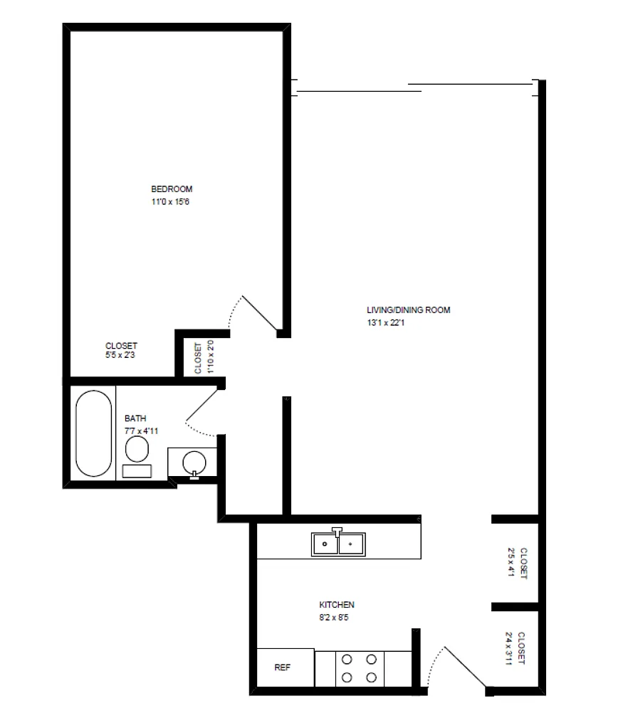 Floor plan 1 Bedroom - Balcony - 1 Bathroom