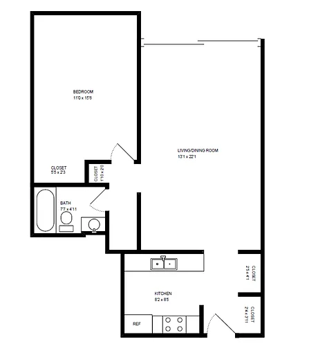 Floor plan 1 Bedroom - Balcony - 1 Bathroom