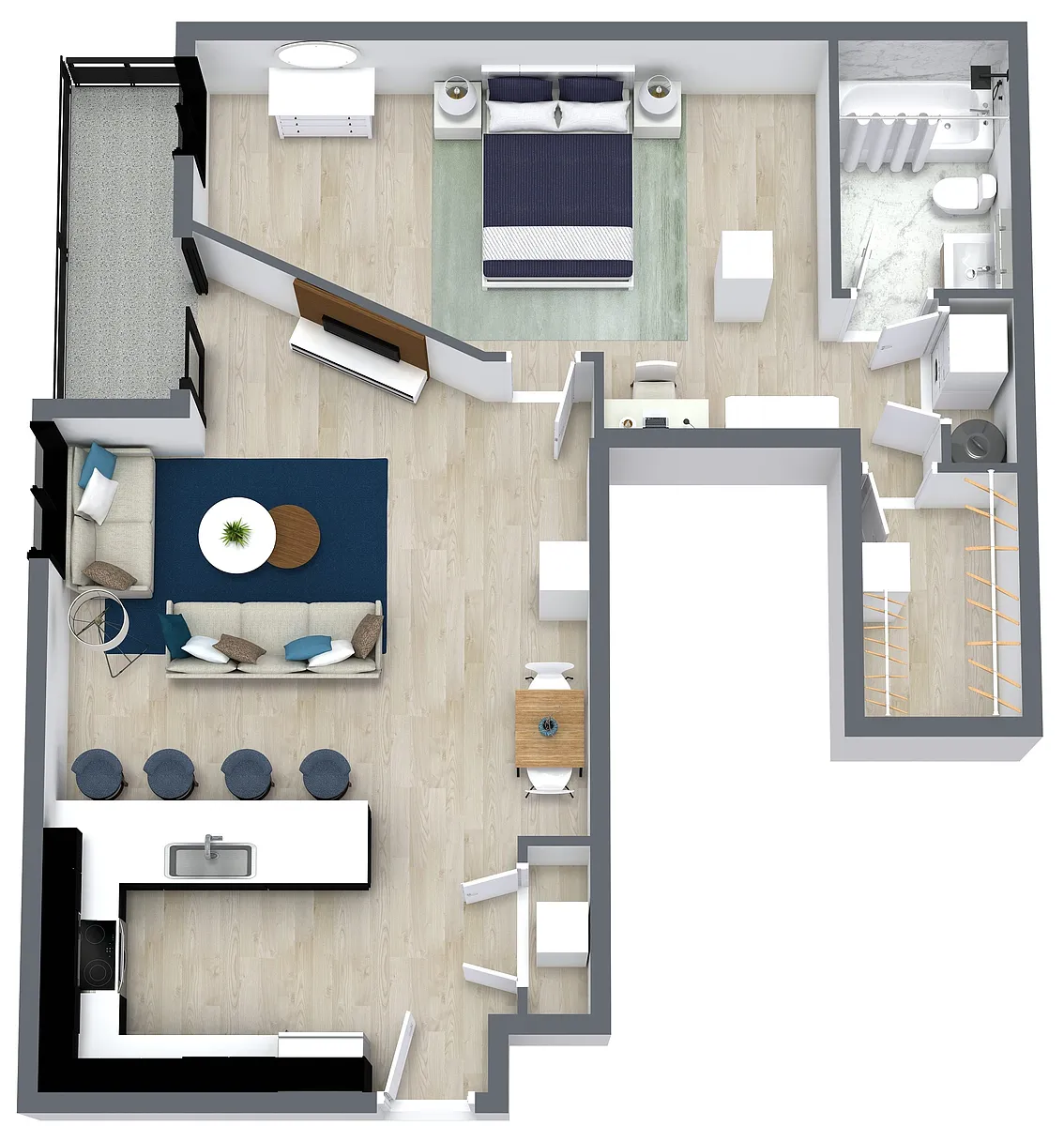 Floor plan American View - 1 Bedroom Premium w/ Balcony