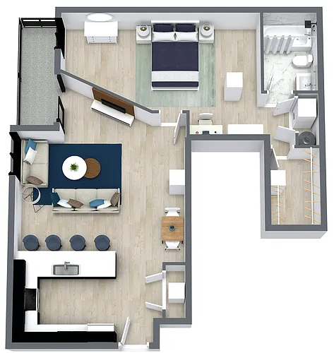 Floor plan American View - 1 Bedroom Premium w/ Balcony
