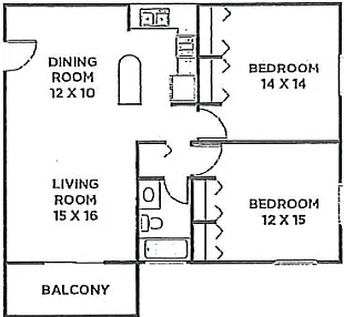 Floor plan Edgewood Court 2 bedroom 880 SqFt