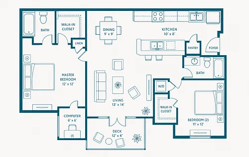 Floor plan 2 Bedroom 2 Bathroom