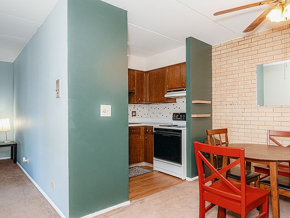 Kitchen area opens into dining area