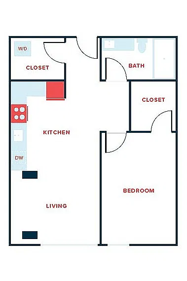 Floor plan 1 Bed, 1 Bath - Apt F