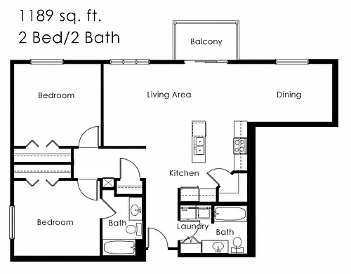 Floor plan 2 Bed 2 Bath | 1189 sqft