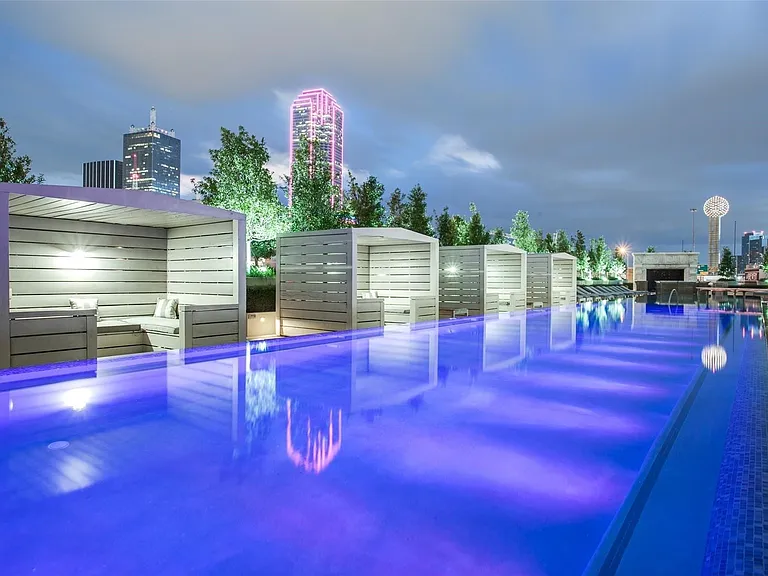 View of swimming pool featuring a city view and terrace area