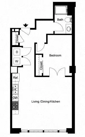 Floor plan 1 Bedroom 1 Bath - D