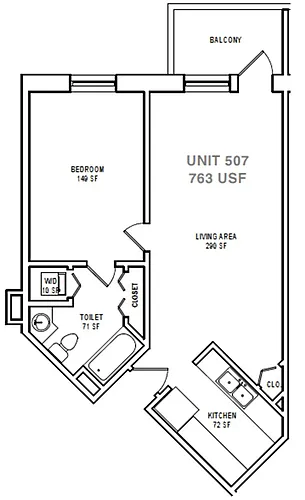 Floor plan A2 One Bedroom / One Bath