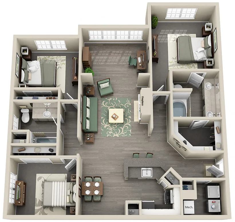 Floor plan Dover 3 Bedroom 2 Bath Renovated