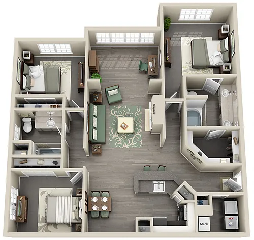 Floor plan Dover 3 Bedroom 2 Bath Renovated