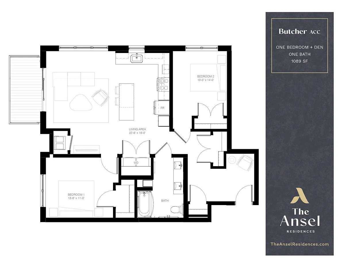 Floor plan Butcher | 1 + Den | ACC
