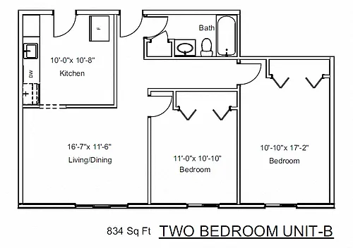 Floor plan Two Bedrooms, One Bathroom