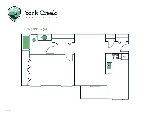 Floor plan 1 Bed, 1 Bath - 805 sq ft