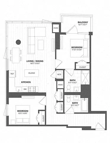 Floor plan 2 Bed/2 Bath-b50