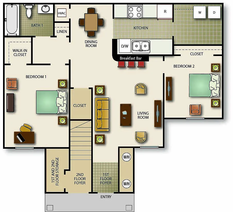 Floor plan Two Bedroom One Bath