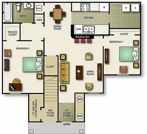 Floor plan Two Bedroom One Bath