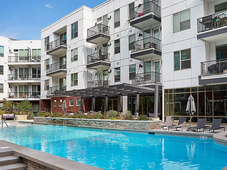 Apartment community resort-style pool at Griffis at Fiddler's Green in Centennial, Colorado.