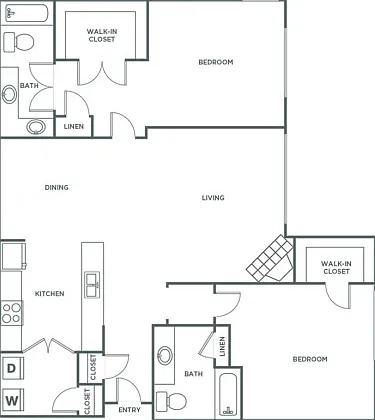 Two Bedroom Two Bath (1212 SF) Two Bedroom Two Bath (1212 SF)