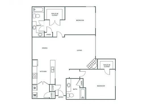 Floor plan Two Bedroom Two Bath (1212 SF)