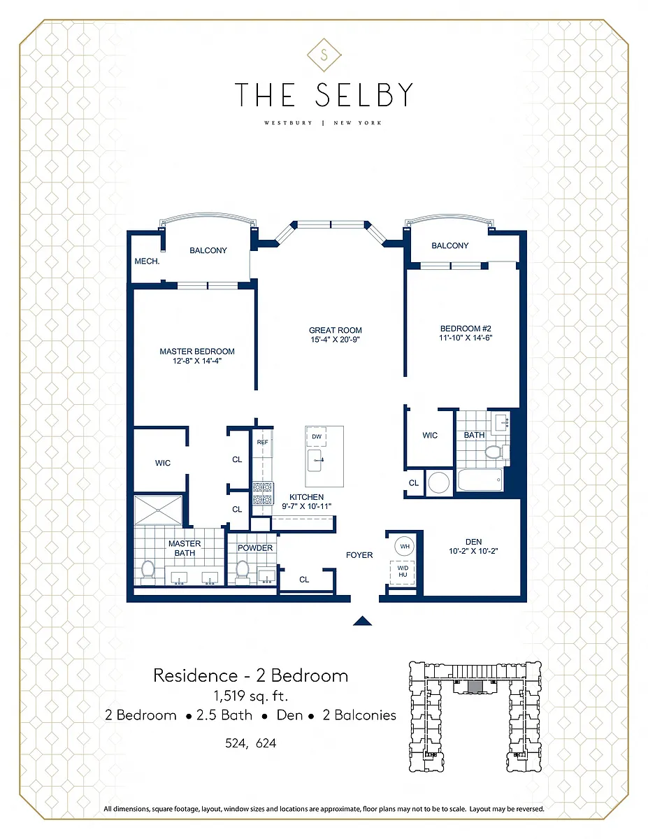 Floor plan 2 Bed - 2.5 Bath - Den - 2 Balconies