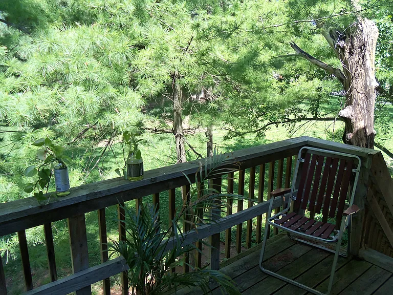 small deck overlooking greenspace