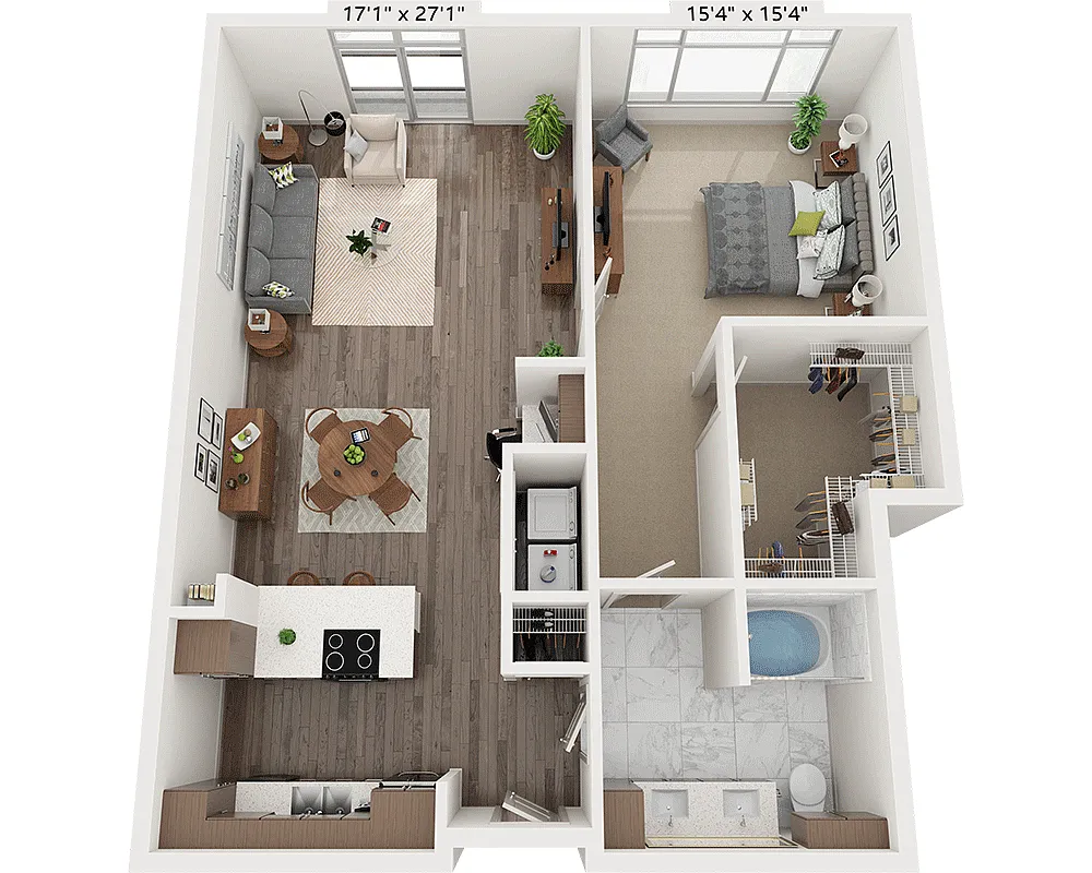 Floor plan One Bedroom A1J