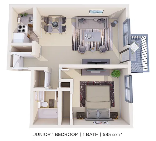 Floor plan One Bedroom - 585 sqft