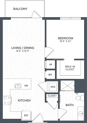 Floor plan A2 | 1 Bed | 1 Bath