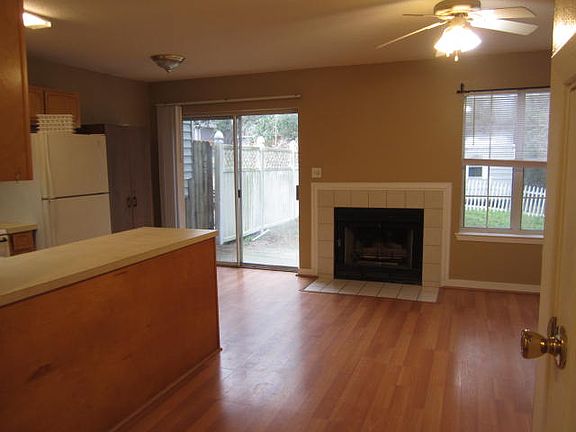 view from living room to kitchen