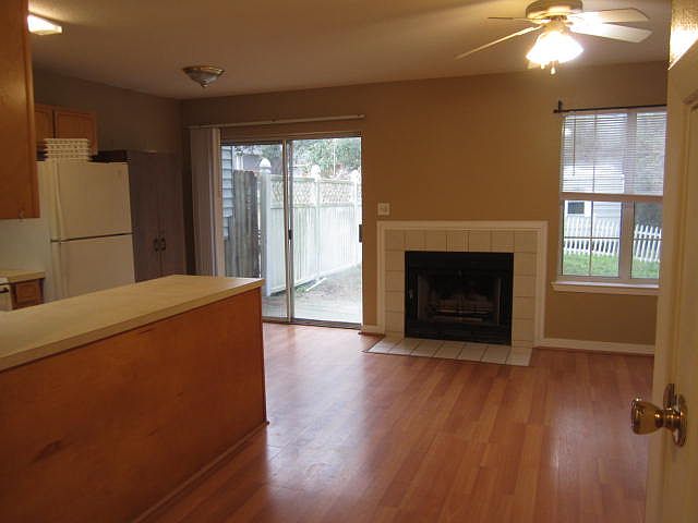 view from living room to kitchen