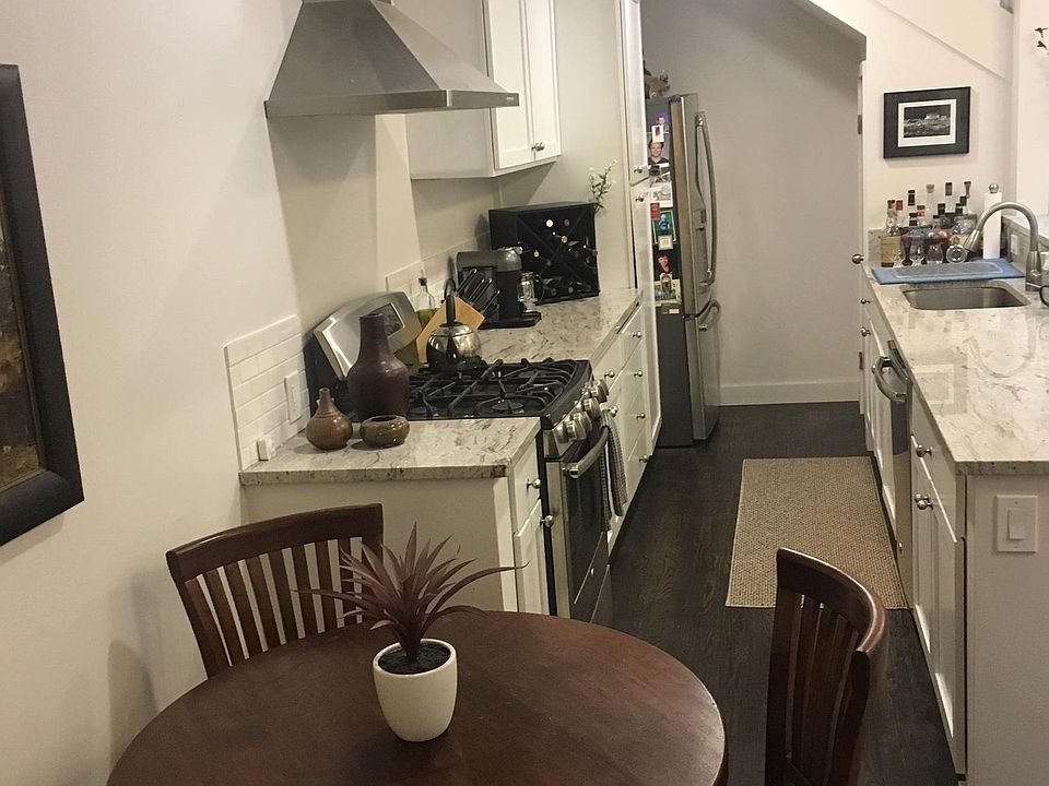Open concept dining and kitchen space.