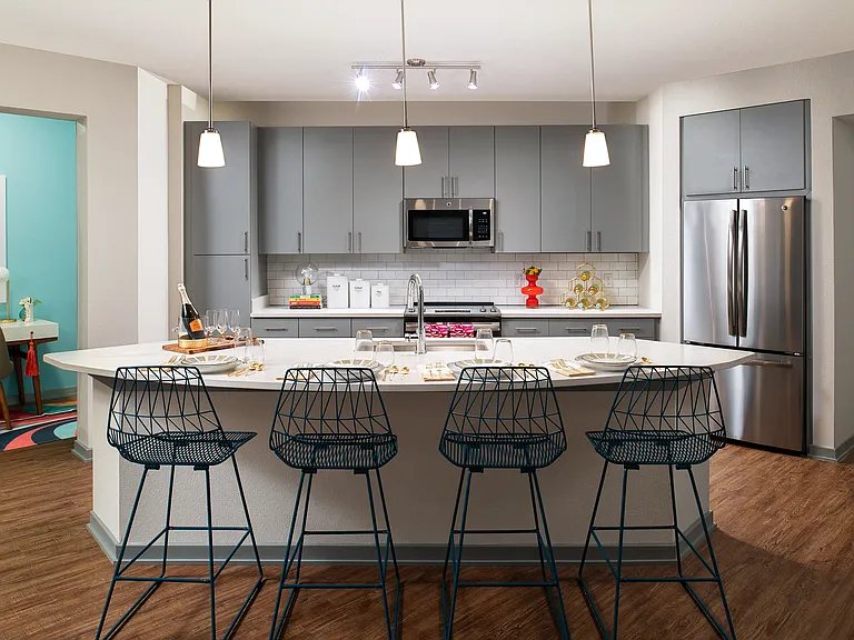 Kitchen with island and stainless steel appliances