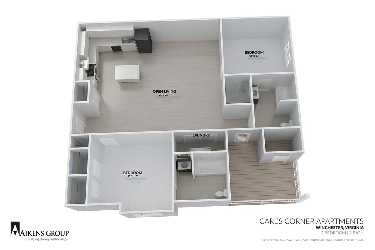 Floor plan 2 BEDROOM 2 BATH LAYOUT B