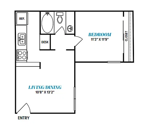 Floor plan A1 One Bed, One Bath