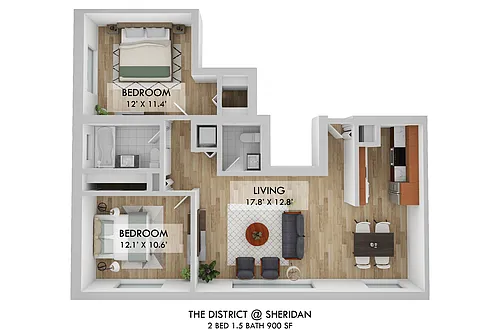 Floor plan 2 BR 1.5B 01