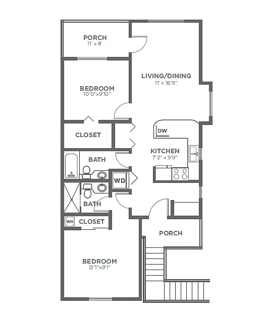 Floor plan 2 Bed, 1.75 Bath B3