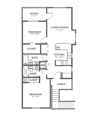 Floor plan 2 Bed, 1.75 Bath B3