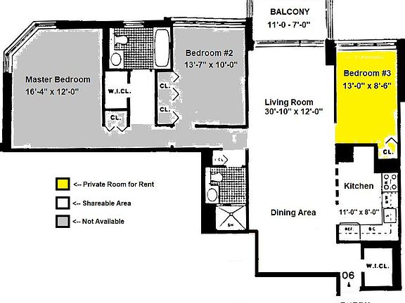 Room for rent is Yellow