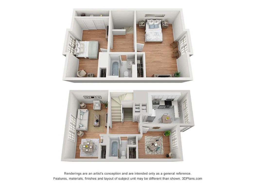 Floor plan 1280sf - 3 Bedroom Townhome - Balmoral Buildings